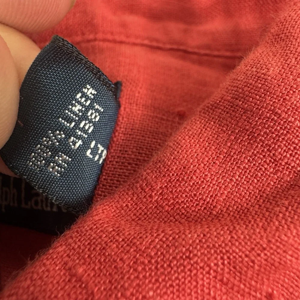 Polo Ralph Lauren Red VTG Pure Linen L/S Mens Button Front Size XL Mint